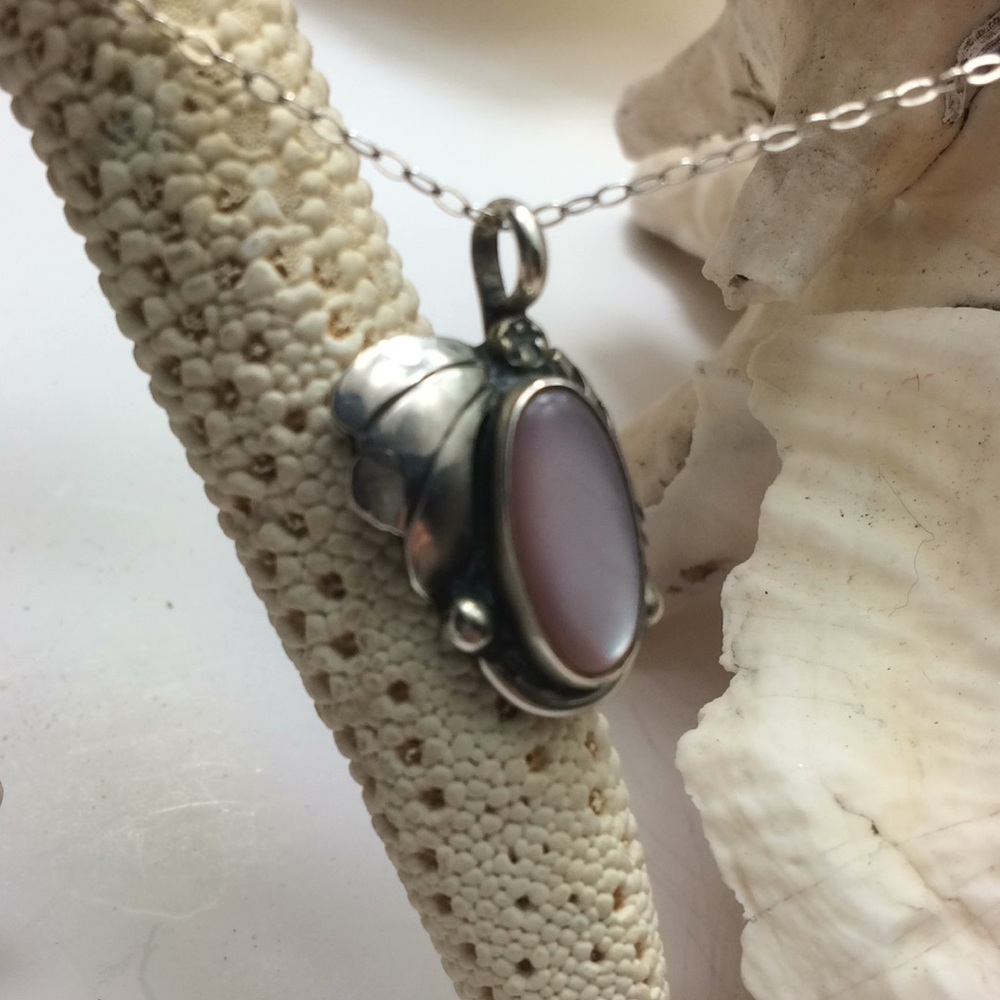 Sterling Pink mother of pearl Mexican pendent